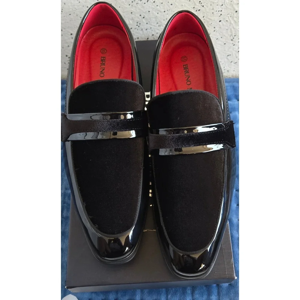 Bruno Marc Mens Black Patent Velvet Loafers Dress Shoes SBLS2407M Size 9.5 New‎